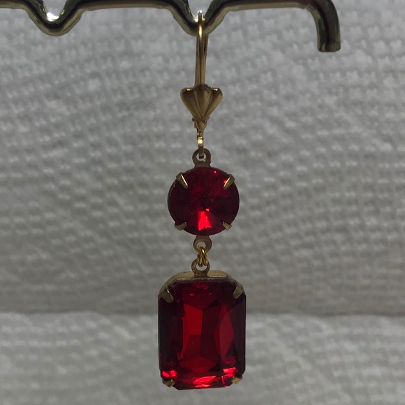 Tudors Anne Boleyn Gold & Double Ruby Renaissance Earrings, Handmade Replicas - Picture 4 of 14